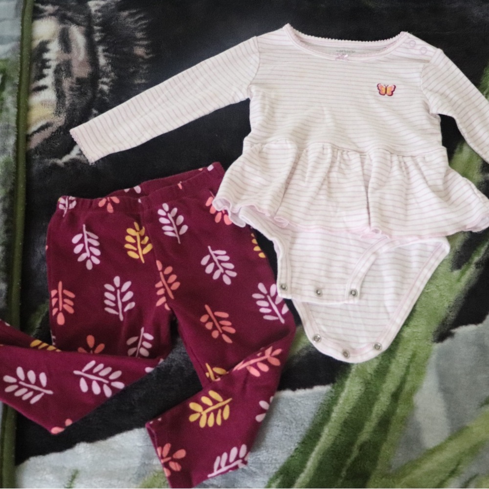 18M Girls Outfit Onesie with Pants Purple and White